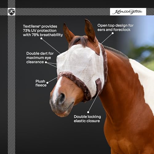 Kensington Fly Mask with Fleece Trim for Horses — Protects Face and Eyes Helps Block Sun Rays While Allowing Full Visibility — Breathable and Non Heat Transferring - color: 121 - Deluxe Black