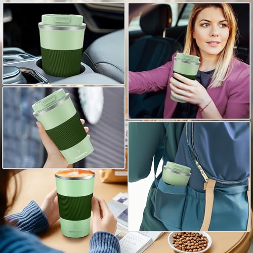 MOMSIV 17oz Travel Coffee Mug, Insulated Coffee Cup with Leakproof Lid - color: B-Light Green-17oz