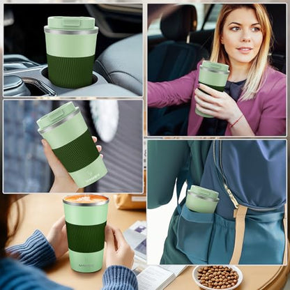 MOMSIV 17oz Travel Coffee Mug, Insulated Coffee Cup with Leakproof Lid - color: B-Light Green-17oz