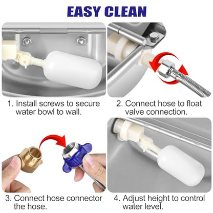 ToLanbbt Automatic Animal Dispenser Horse Water Bowl with Float Valve Stainless Steel Goat Waterer Feeder Outside Water Trough for Livestock Auto Fill Dog Watering Bowl with 1/2" Hose, Drainage Hole - size: 1 PCS