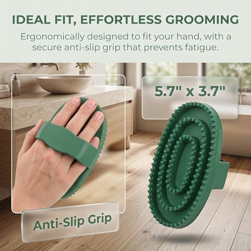 Horse Brush Set, 2 Pack Large Rubber Curry Comb, Horse Grooming Brush & Deshedding Tool for Short Haired Dogs, Flexible Pet Bathing Massage Comb Rubber for Loose Hair & Mud Removal, Green, 5.7"x3.7"