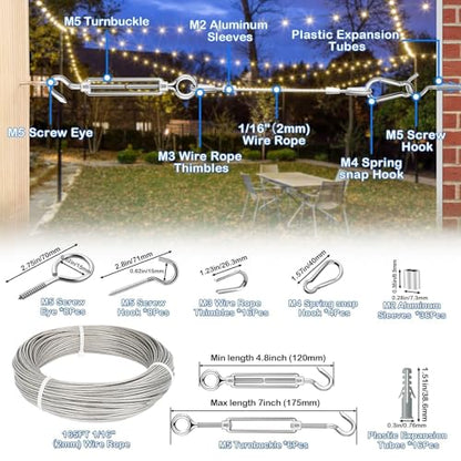 TooTaci 1/16 Wire Rope Kit, 165ft Vinyl Coated 304 Stainless Steel Cable - color: 50M+M5 Turnbuckle Wire Tensioner Kit