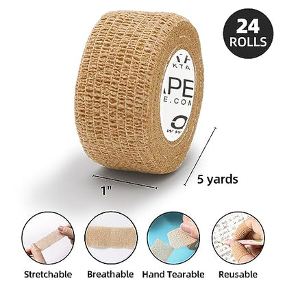 OK TAPE Self Adherent Cohesive Bandages Wrap 24Packs 1" x 5 Yards - color: Beige/Tan, size: 1 In x 5 Yards