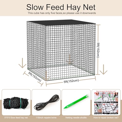 Martx 5x5ft Round Bale Hay Net for Horses Slow Feed, Knotless Feeder - size: 5x5ft