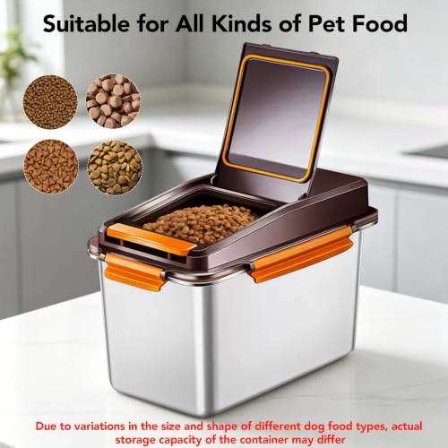 Newget 11 lb Stainless Steel Dog Food Storage Container with Scoop, Brown - color: A-Brown