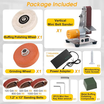 Mini Belt Sander for Knife Making, 3 IN 1 Electric Power Bench Belt Sanders | 7 Adjustable Speed Knife Sharpener Knife Polishing Kit for DIY Metal Woodworking Knife Making (Vertical) - style: Vertical Belt Sander