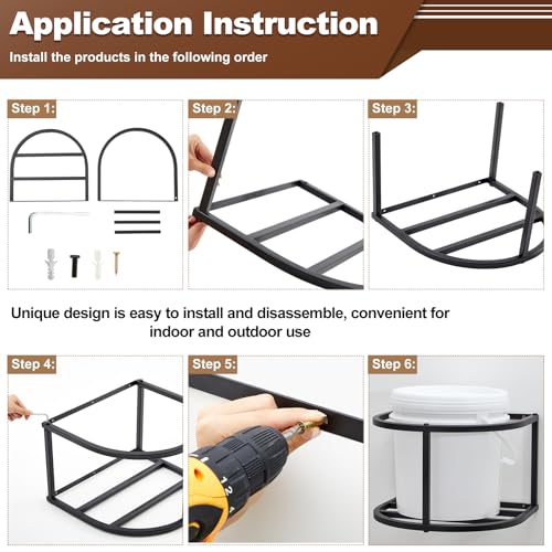 2 Pcs Bucket Holder 5 Gallon Horse Feed Pail Wall Mount 15.5" x 14.5" x 10" for Horse Livestock Water (Bucket Not Included)