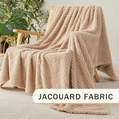 EMME Fleece Blanket, 3D Jacquard Throw Blanket for Couch and Bed, Soft Cozy and Fluffy Blankets Lightweight Luxury Flannel with Waffle Design (Beige, 80" x 90") - color: 02-waffle-beige, size: Queen