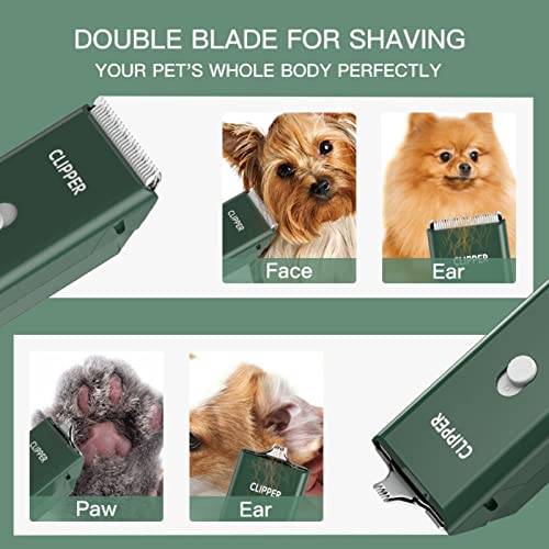 Dog Cat Home Hair Waterproof Clipper Portable Pet Shaver - color: Green+narrow Blade