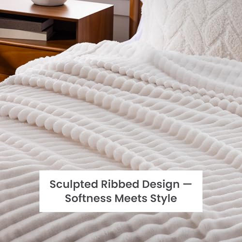 Berkshire Ribbed VelvetLoft® Blanket – 330gsm Medium Weight Plush, Extra Soft & Warm Plush Blanket for Bedroom, Couch, Travel – Durable & Easy Care(Goose Egg, Twin Size 60" x 90") - color: Goose Egg, size: Twin (60 in x 90 in)