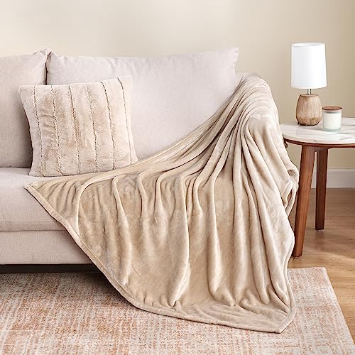 Berkshire Blanket Classic VelvetLoft® Solid Throw Blanket, Lightweight Soft Fuzzy Plush Throw Blanket for Bed and Couch, Grain, 50x60 Inches - color: Grain, size: Throw/Throw XL