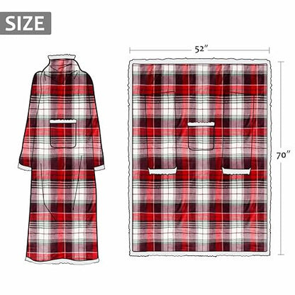 Catalonia Sherpa Wearable Blanket with Sleeves and Pocket for Adults - color: Red Plaid, size: Standard Pocket
