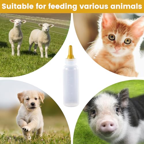 Lamb Feeding Bottle Kit, White, Silicone Nipples, 450ml/15oz Capacity, Complete Starter Set with 3 Replacement Nipples for Farm Animals