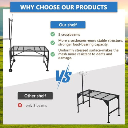 Upgraded Goat Stand with Wheels & Feed Bin, Adjustable Headpiece - color: Black, size: L - 47 inch (with Wheel)