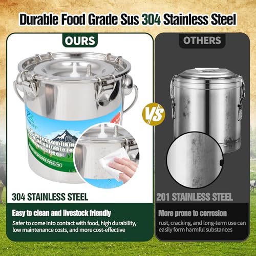 2-in-1 Upgrade 0.8Gal/3L Portable Plug in Milker, Milking Machine for Cows and Goats with Food-Grade Stainless Steel Bucket, 4 Teat Cups and Pulsation Vacuum System for Farm, Ranch and Home Dairy Use