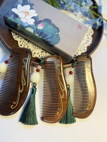 Handmade wooden hair comb, natural sandalwood comb, anti-static wooden combs, with sandalwood fragrance, good for hair growth, suitable for ladies and girls. (moon comb) - color: moon comb