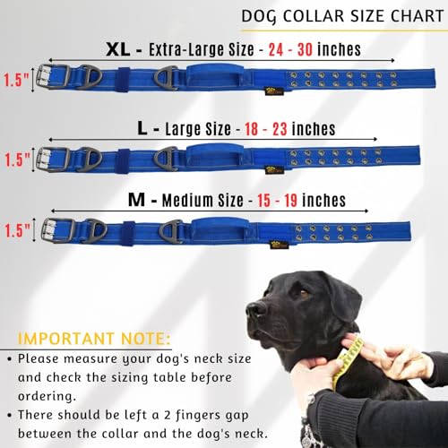ADITYNA Heavy Duty Dog Collar for Medium Dogs with Traffic Handle - color: Royal Blue, size: Medium: Fit 15-19" Neck