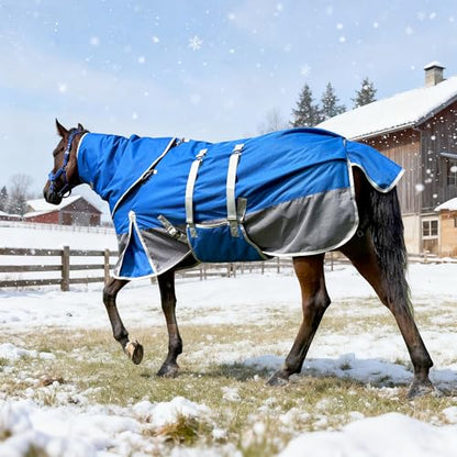 Winter Horse Blanket Horse Turnout Blanket Waterproof 1200D 260g Filled Medium Weight Horse Blanket with Detachable Neck Cover - size: 78in