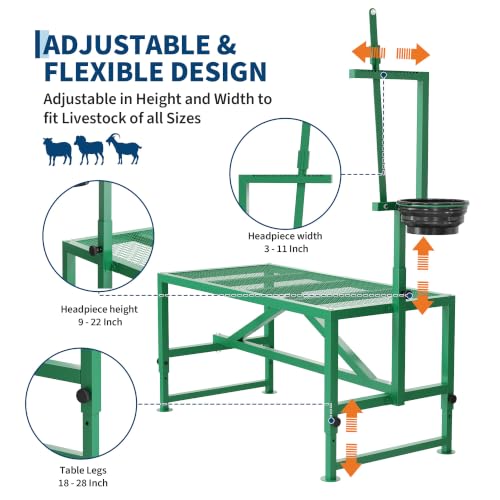 600LBS Goat Stand with Feed Bin and Headpiece – Milking Shearing Stand - color: Green-47 Inch