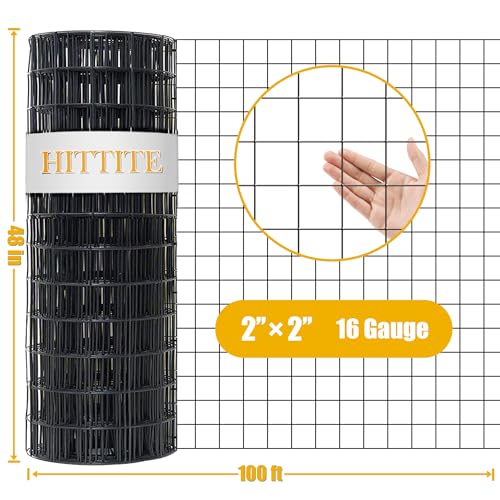 Black PVC Coated Welded Wire Fencing, 48in High x 100ft Long, 2 inch x 2 inch 16GA 2/3/4/5/6 Ft Tall Welded Wire Fence Rolls, Black Metal Garden Fence Wire Roll Garden Fencing for Yard - color: Black, size: 2"x2" 16GA 48" x 100'