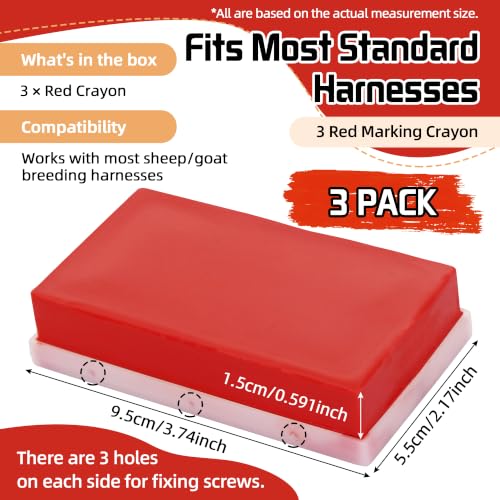 Replacement Marking Crayon Blocks for Ram Breeding Harness (Red) | 3 Pack |For Sheep&Goat Breeding | All-Weather, High-Visibility, Long-Lasting , Screw-In Secure Fit - color: Red