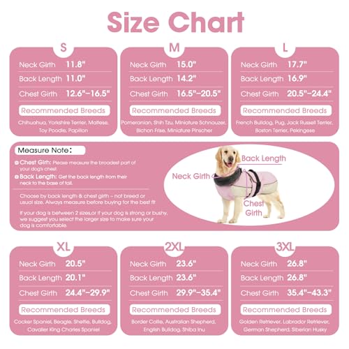QBLEEV Warm Dog Jacket, Waterproof Dog Winter Coat with Harness - color: Pink, size: Medium