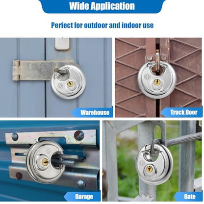 HOX Keyed Disc Padlock, Stainless Steel Keyed-Alike Padlocks, 6-Pack Heavy Duty Locks, Waterproof Outdoors Lock with 3/8 Inch Shackle, 2-3/4 Inch Wide Body, for Hasp Latch, Fences, Storage Locker - color: DP-6P
