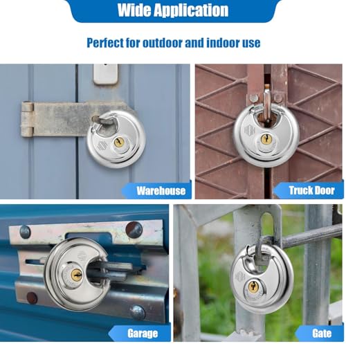 HOX Keyed Disc Padlock, Stainless Steel Keyed-Alike Padlocks, 2-Pack Heavy Duty Locks, Waterproof Outdoors Lock with 3/8 Inch Shackle, 2-3/4 Inch Wide Body, for Hasp Latch, Fences, Storage Locker - color: DP-2P