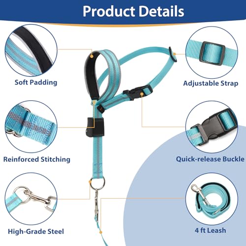 BARKLESS Dog Head Collar, Reflective Head Halter for Small Medium Dogs - size: S (Snout 7-9 '')