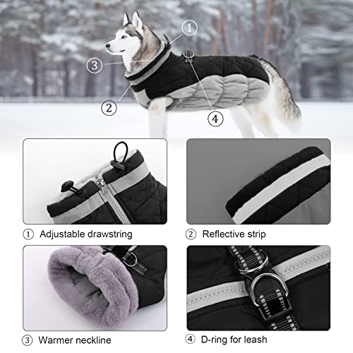Lelepet Dog Coat Warm Dog Winter Coat Waterproof Dogs Jacket with Harness - color: Black, size: X-Small