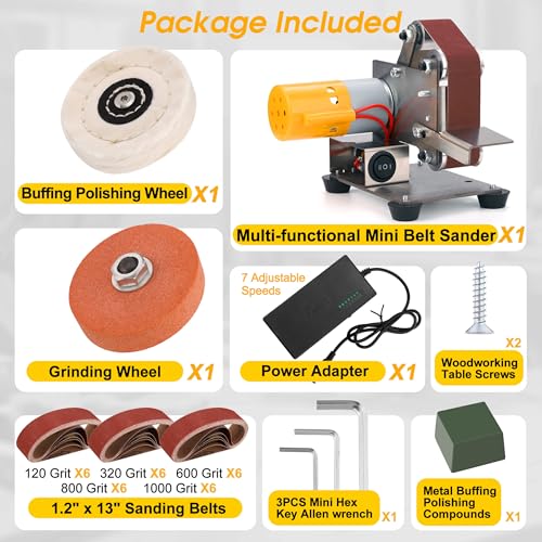 Mini Belt Sander for Knife Making, 3 IN 1 Electric Power Bench Belt Sanders | 7 Adjustable Speed Knife Sharpener Knife Polishing Kit for DIY Metal Woodworking Knife Making (Multi-functional) - style: Multi-functional Belt Sander
