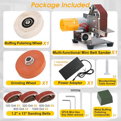 Mini Belt Sander for Knife Making, 3 IN 1 Electric Power Bench Belt Sanders | 7 Adjustable Speed Knife Sharpener Knife Polishing Kit for DIY Metal Woodworking Knife Making (Multi-functional) - style: Multi-functional Belt Sander