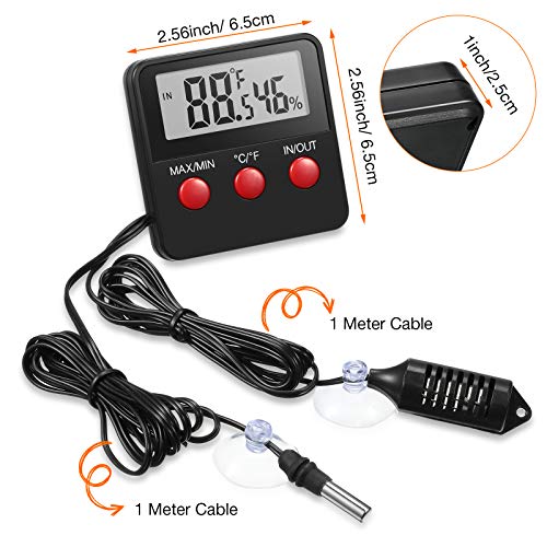 Weewooday 2 Pcs Digital Reptile Thermometer Hygrometer Gauge with Probes | Terrarium Habitat Monitoring Display, Indoor Outdoor Use, Max Min Memory, Probe Sensor, Reptile Pet Care Greenhouse Garden