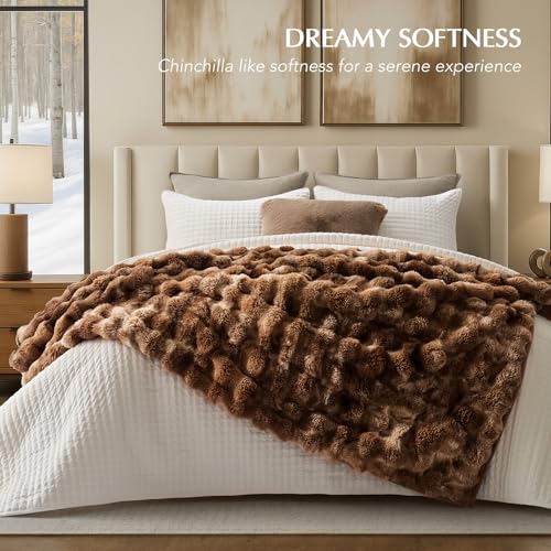 EverGrace Faux Rabbit Fur Bubble Throw Blanket, 50"x60", Lion Caramel - color: Marble Caramel Brown, size: 50"x60"