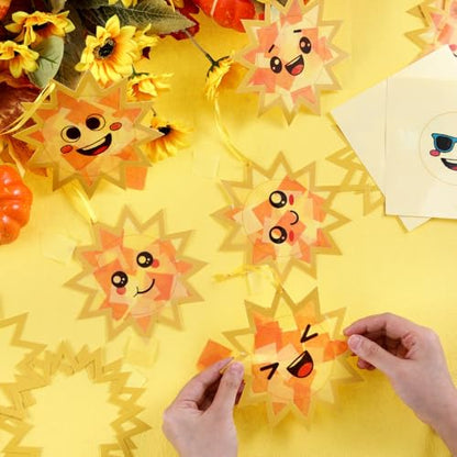AmazingSpark 30 Pcs Sun Suncatchers Craft Kits, Stained Glass Spring | DIY Tissue Paper Set for Kids, Sun Face Designs, Bulk Party Art Activities, Summer Classroom Window Decorations - style: Sun