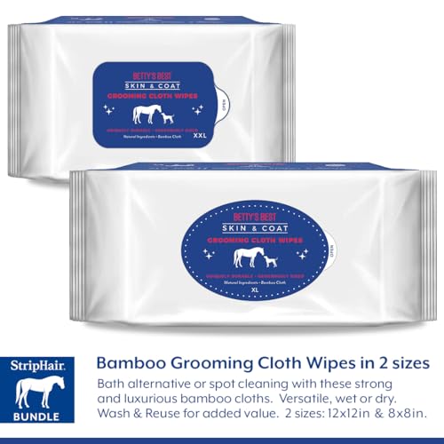 Horse Grooming Kit 8-piece The Gentle Groomer 6-in-1 Shed Groom Massage Tool & Pouch, 2 Packs Bamboo Cloth Wipes, 2 Coat Cleaners, Tote Bag