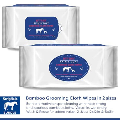 Horse Grooming Kit 8-piece The Gentle Groomer 6-in-1 Shed Groom Massage Tool & Pouch, 2 Packs Bamboo Cloth Wipes, 2 Coat Cleaners, Tote Bag