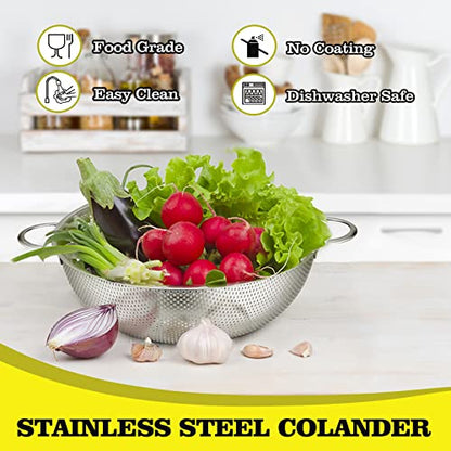 P&P CHEF Stainless Steel Colander, 2 Pcs Metal Colanders Strainer, 1 +3 Qt