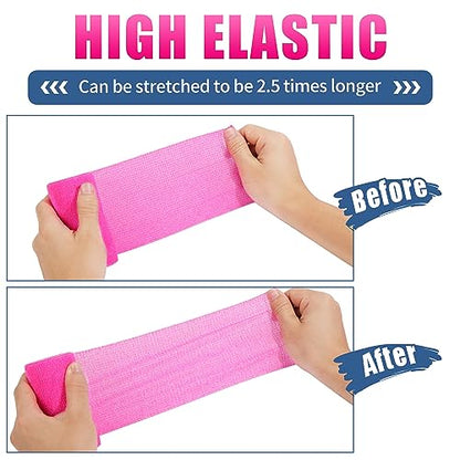 Vet Wrap - Self Adhesive Bandage Wrap Cohesive 4 Inch 5 Yards,Self Adherent Athletic Bandages for Horse Dogs Cat Pet Animals Hot Pink 6 Rolls