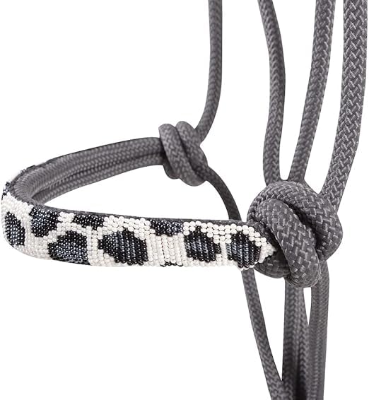 Padded Beaded Noseband Braided Rope Beaded Halter with 10' Matching Lead (Black) - color: Grey