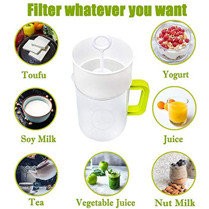 Multiple Usage Food Strainer Greek Yogurt Strainer Maker with 200 Micron Nylon Cheesecloth Bag Food Grade Polycarbonate and Stainless Steel Mesh BPA-Free, Soy Milk Juice Tea Filter 1.5-Quart
