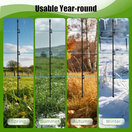 57 Inch / 4.8 Ft Fiberglass Electric Fence Posts, 16 Pack with Double Spikes & 64 Clips - Heavy Duty Farm Garden Livestock Fencing | Holds Wire/Tape/Rope - color: Black, size: 57" 16 Posts-64 Clips