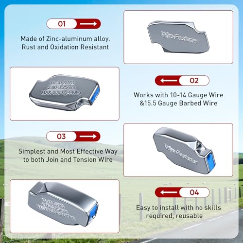 Adjustable Tension Fence Wire Joiner (50 Pack), Fits 14-11 Gauge / 2.0mm-3.25mm Wire, Ceramic Roller Fence Connector for High Tensile & Electric Fencing