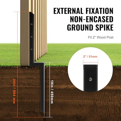VEVOR Fence Post Anchor, 4 Pack Repair Kit Inner Diameter 2 x2 Inches Heavy Duty Steel Fence Post Support Stakes, Anchor Ground Spike for Repair Tilted, Broken Wood Post - size: 4PC 34x2x2 Inches