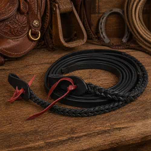 CHALLENGER Horse Western 8 Feet Leather Braided Leather Split Reins 66RT49 - color: Black