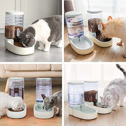 Automatic Dog Cat Feeder and Water Dispenser Gravity Food Feeder and Waterer Set with Pet Food Bowl for Small Medium Dog Puppy Kitten, Large Capacity 1 Gallon x 2(Grey) - color: Grey
