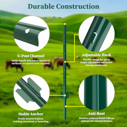 Metal Fence Posts Heavy Duty U-Post Stakes for Wire Fencing, 7 FT Green - color: Green, size: 7FT-10P
