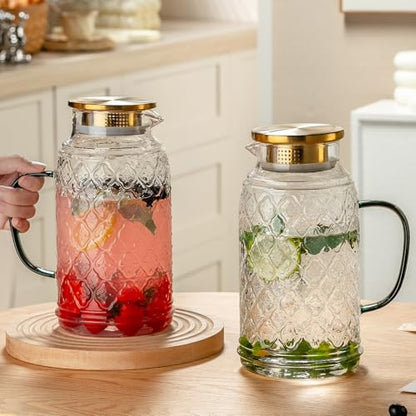 Buaic Glass Pitcher with Lid, 84 oz/2.5 Liter Vintage Water Pitcher - size: 2.5L-1PACK