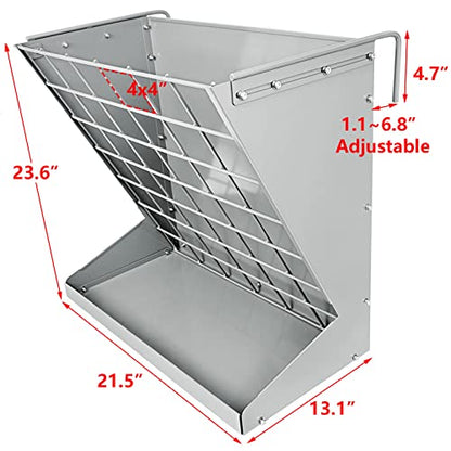 Wall Mount Hay Rack, Metal 2 in 1 Hay and Grain Feeder | Goat Hay Feeder,Livestock Feeder with Adjustable Distance, Hay Feeder for Goats, Sheep, Horse - color: Silver