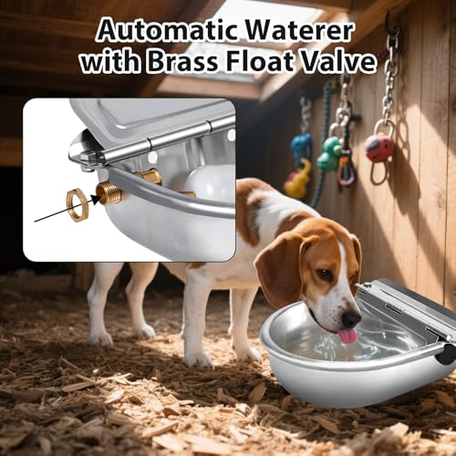 Automatic Water Dispenser for Dog,Stainless Steel Outdoor Dog Water Bowl Dispenser,Auto Refill Water Feeder for Chicken Horse Goat Livestock,Pipe and Brass Valve,1/2" to 3/4" GHT Adapter